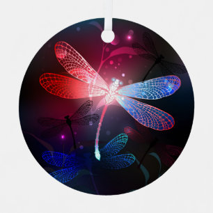 Glowing red dragonfly metal tree decoration