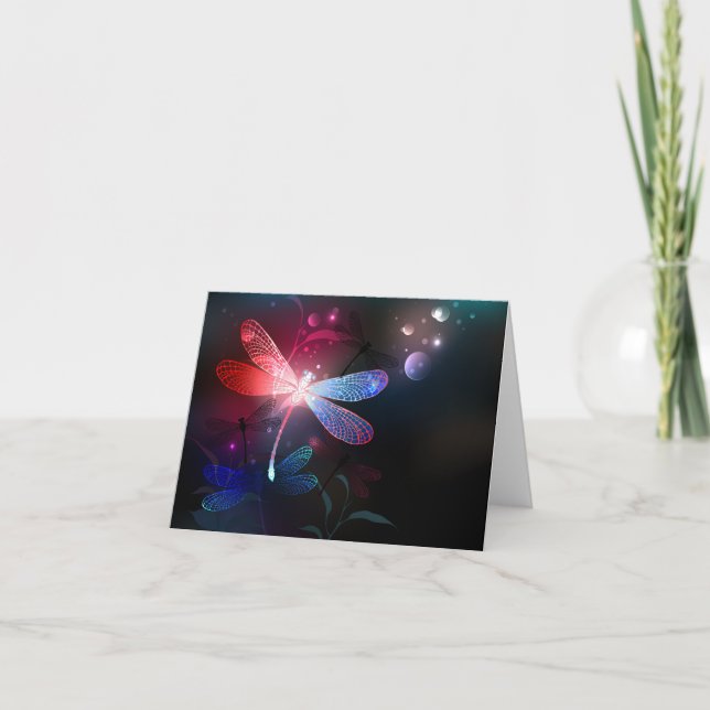 Glowing red dragonfly note card (Front)