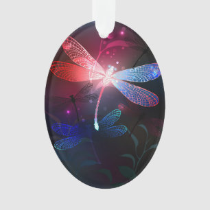 Glowing red dragonfly ornament