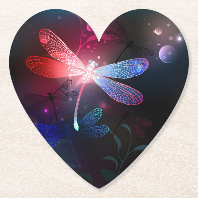 Glowing red dragonfly paper coaster (Front)