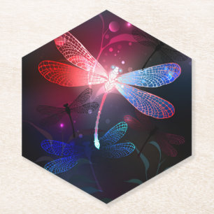 Glowing red dragonfly paper coaster