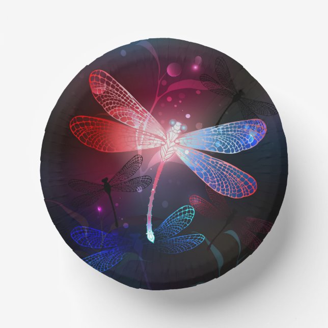 Glowing red dragonfly paper plate (Front)