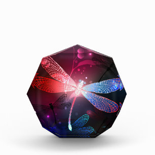 Glowing red dragonfly photo block