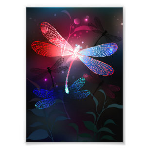 Glowing red dragonfly photo print