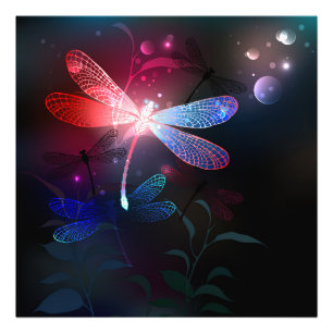 Glowing red dragonfly photo print