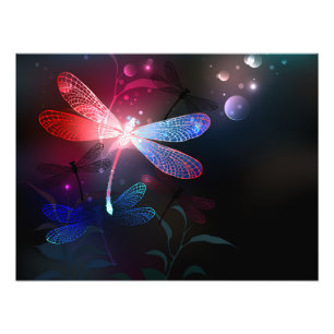 Glowing red dragonfly photo print