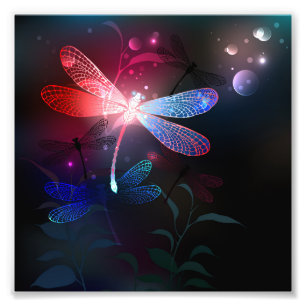 Glowing red dragonfly photo print