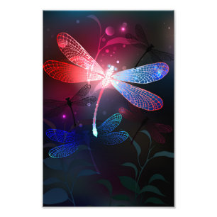 Glowing red dragonfly photo print