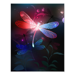Glowing red dragonfly photo print