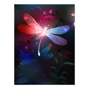 Glowing red dragonfly photo print