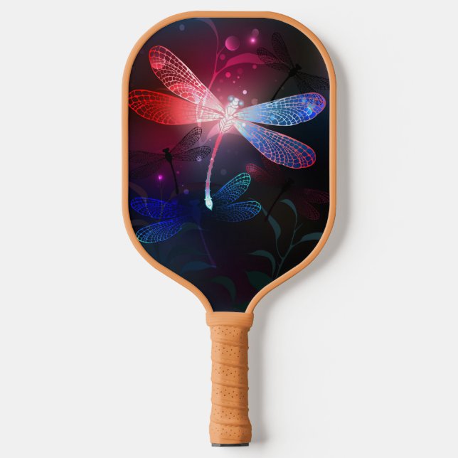 Glowing red dragonfly pickleball paddle (Front)