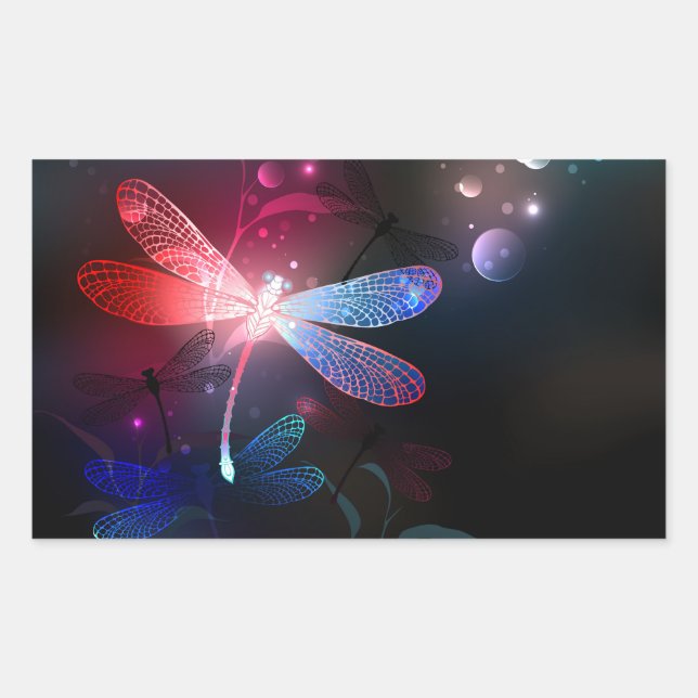 Glowing red dragonfly rectangular sticker (Front)
