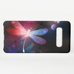 Glowing red dragonfly samsung galaxy case<br><div class="desc">Glowing,  flying,  red dragonfly,  with transparent,  detailed wings on dark,  nocturnal,  luminous background with tropical plants and fireflies. Red dragonfly.</div>