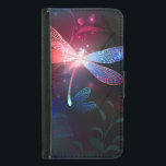 Glowing red dragonfly samsung galaxy s5 wallet case<br><div class="desc">Glowing,  flying,  red dragonfly,  with transparent,  detailed wings on dark,  nocturnal,  luminous background with tropical plants and fireflies. Red dragonfly.</div>