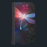 Glowing red dragonfly samsung s4 wallet case<br><div class="desc">Glowing,  flying,  red dragonfly,  with transparent,  detailed wings on dark,  nocturnal,  luminous background with tropical plants and fireflies. Red dragonfly.</div>