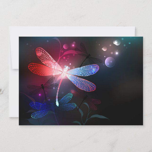 Glowing red dragonfly save the date (Front)