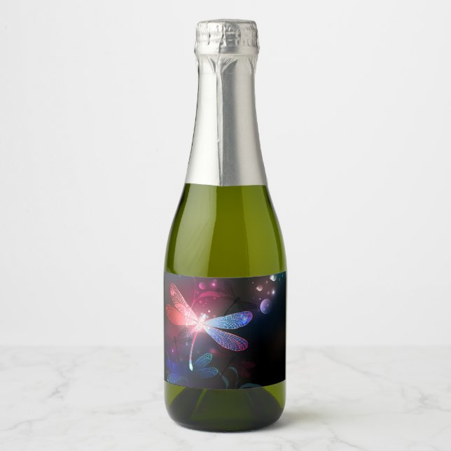 Glowing red dragonfly sparkling wine label (Front)