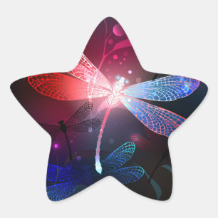 Glowing red dragonfly star sticker