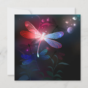 Glowing red dragonfly thank you card