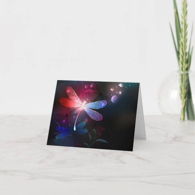 Glowing red dragonfly thank you card (Front)