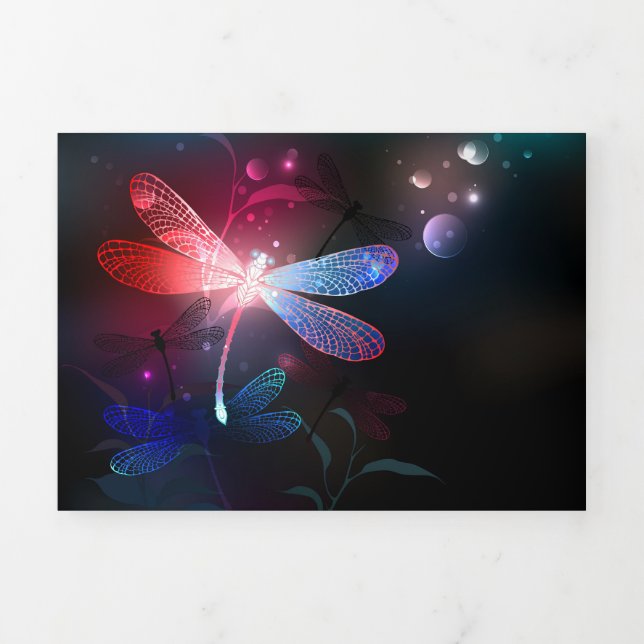 Glowing red dragonfly Tri-Fold holiday card (Cover)