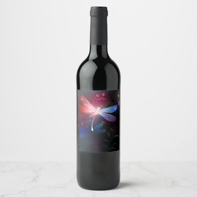 Glowing red dragonfly wine label (Front)