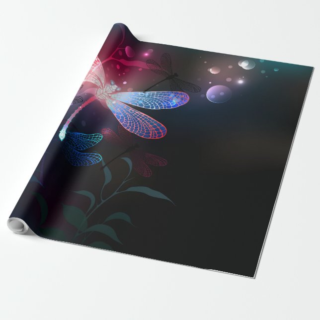 Glowing red dragonfly wrapping paper (Unrolled)