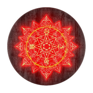 Glowing Red Magical Circle With Mystical Symbols Cutting Board