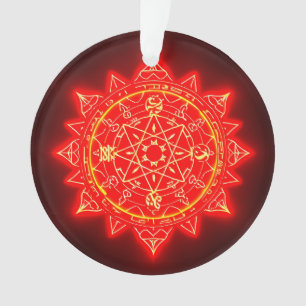 Glowing Red Magical Circle With Mystical Symbols Ornament