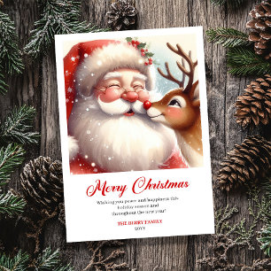 Glowing Santa And Rudolph Merry Holiday Greeting  Card