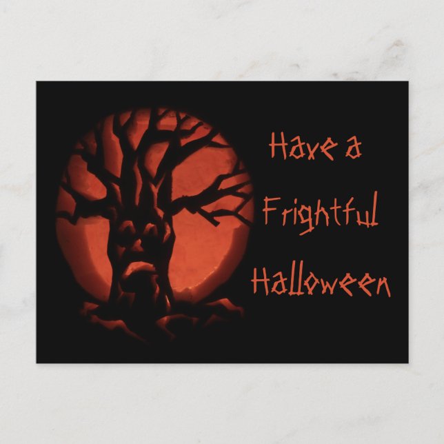 Glowing Scared Dead Tree Halloween Pumpkin Postcard (Front)