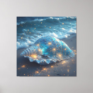 Glowing Seashell on Beach Beneath Canvas Print