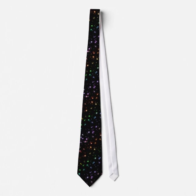 Glowing Shiny Rainbow Stars In Space Tie (Front)