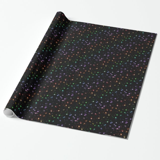 Glowing Shiny Rainbow Stars In Space Wrapping Paper (Unrolled)