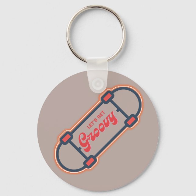 Glowing Skateboarder ...lets get groovy Key Ring (Front)