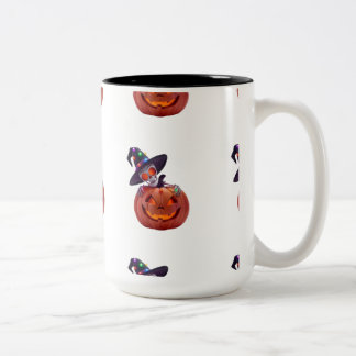 Glowing Skeleton and Pumpkin Halloween Magic Two-Tone Coffee Mug