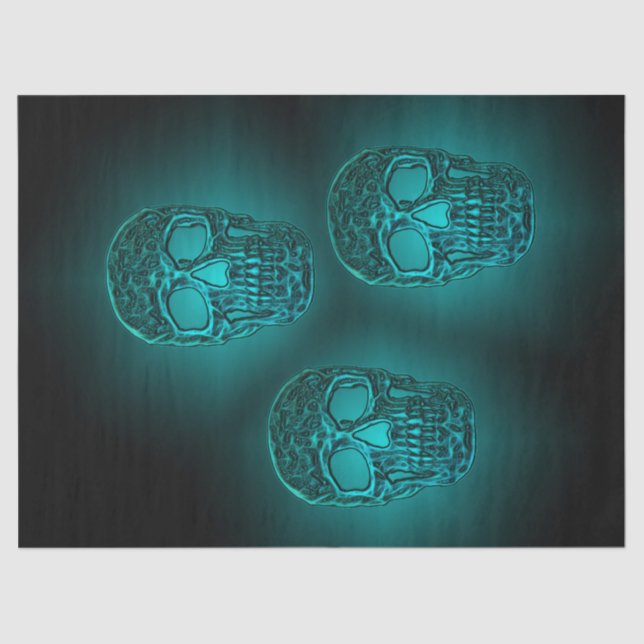 Glowing Skull Gothic Teal Green Cool Scary Pattern Tissue Paper (Front)