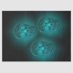 Glowing Skull Gothic Teal Green Cool Scary Pattern Tissue Paper