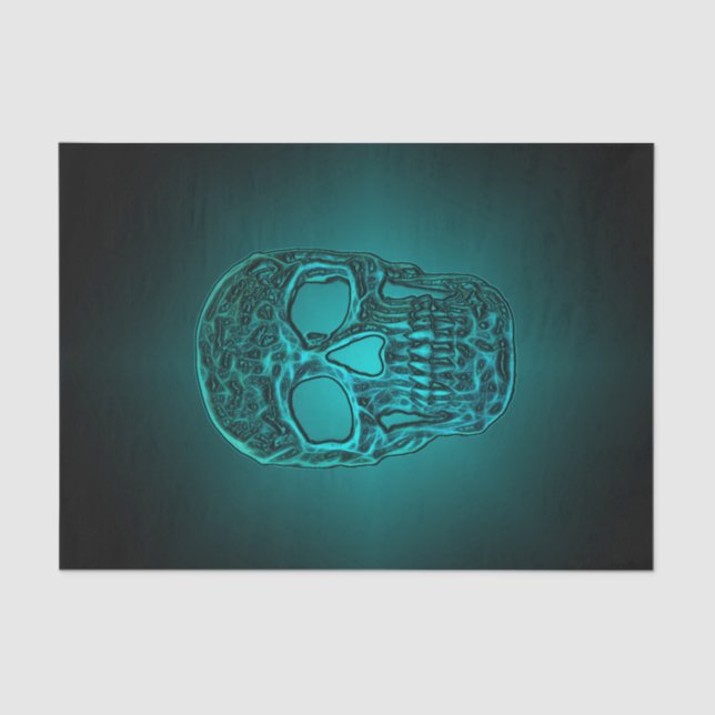 Glowing Skull Gothic Teal Green Cool Scary Tissue Paper (Front)