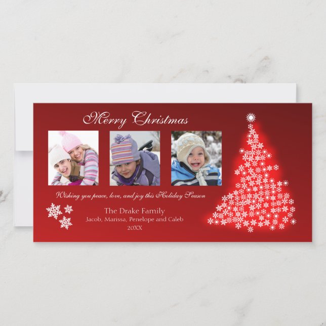 Glowing Snowflake Tree Photocard (red) Holiday Card (Front)