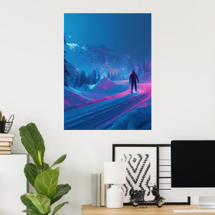 Glowing Snowy Mountain & Skater Design Poster