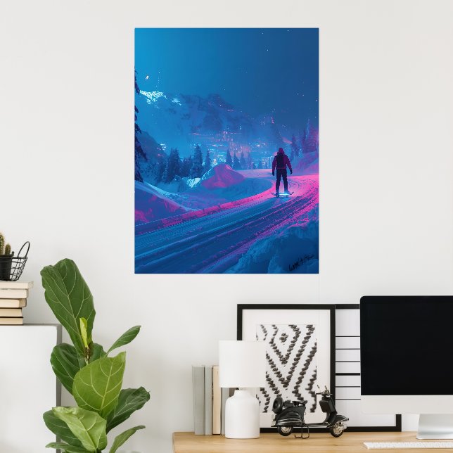Glowing Snowy Mountain & Skater Design Poster (Home Office)