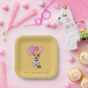 Glowing Soft Honey Gold Warm Corgi Birthday Party Paper Plate