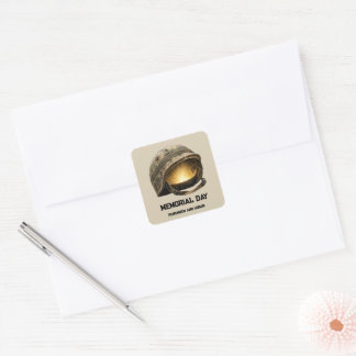 Glowing Soldier Helmet Memorial Day Tribute Square Sticker