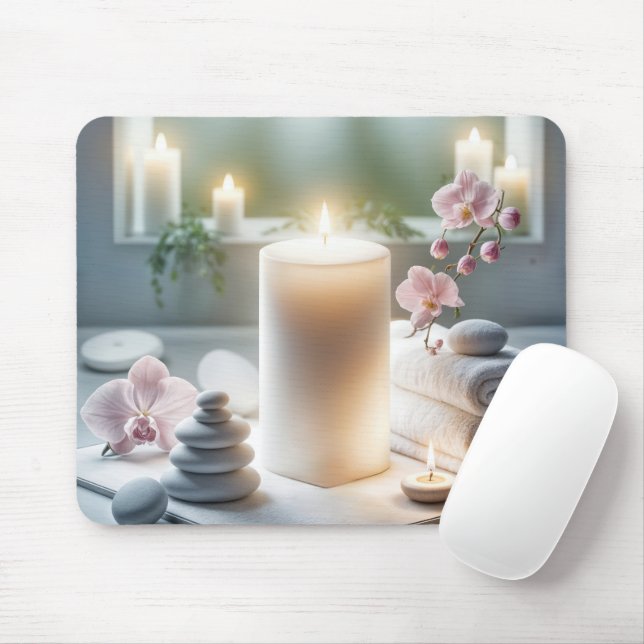 Glowing Spa Candles With Orchids and Towels Mouse Mat (With Mouse)