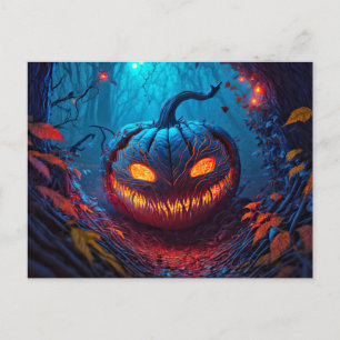 Glowing Spooky Happy Halloween Pumpkin Postcard
