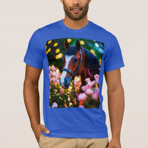 Glowing Stallion in a Dark Flower Garden T-Shirt