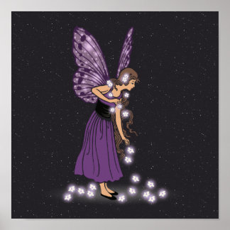Glowing Star Flowers Pretty Purple Fairy Girl Poster