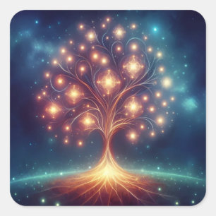 Glowing Star Mother's Day Watercolor Tree of Life Square Sticker