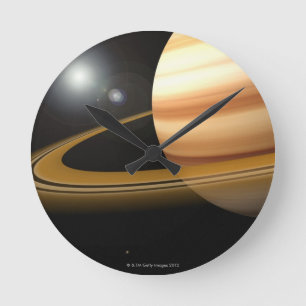 Glowing Stars and a Moon of Saturn Round Clock